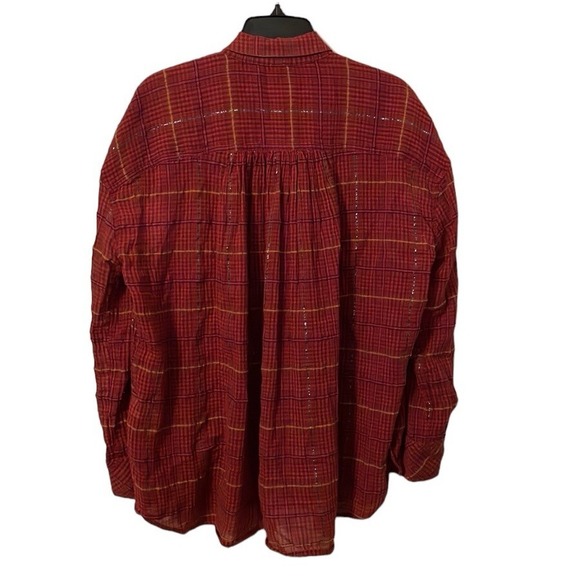 FREE PEOPLE | Women's Break My Stride Red Plaid Button Down Boxy Top Size XS - Picture 8 of 9